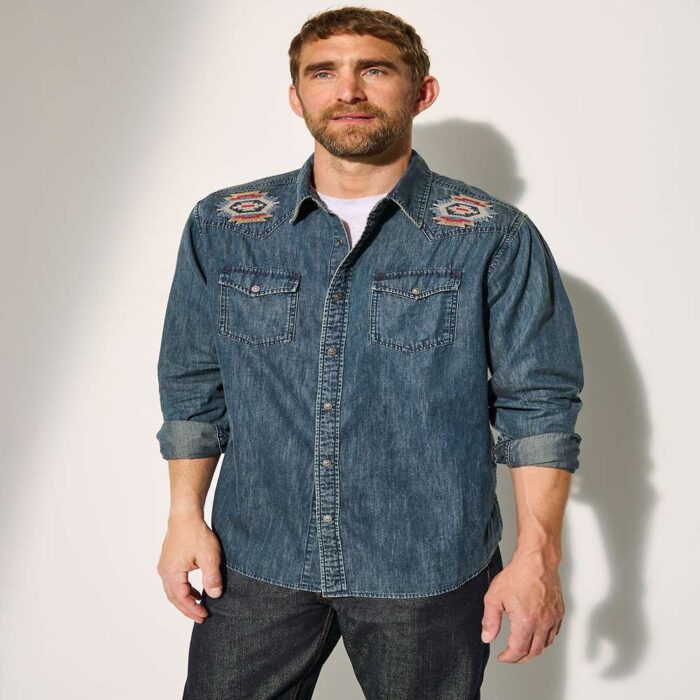 Livingston Embroidered Cotton-Blend Western Shirt